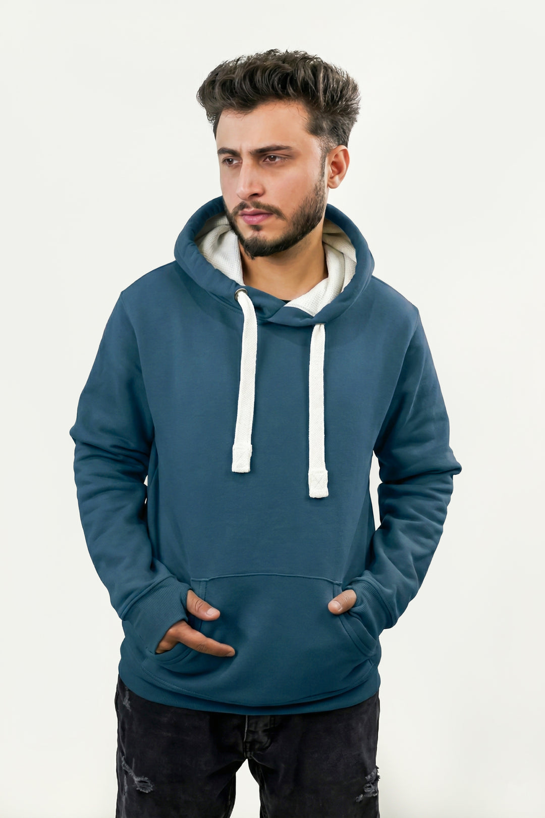 Ultra Premium Comfort Hoodie - deep Sea Blue with White Rope