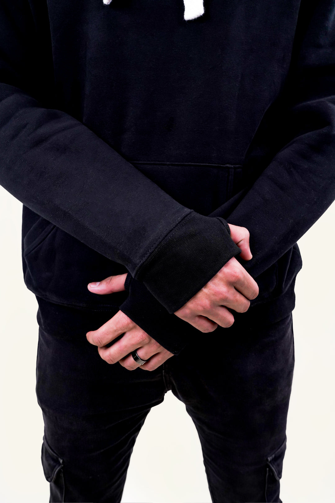 Ultra Premium Comfort Hoodie - Dusty Black with white Rope