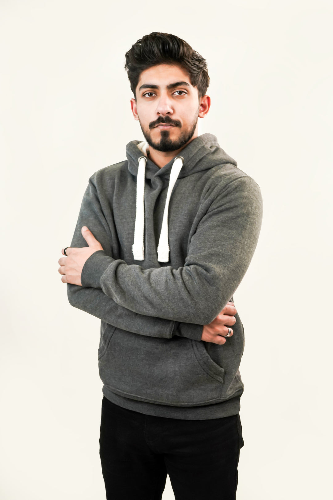 Ultra Premium Comfort Hoodie - Black Melange with White Rope