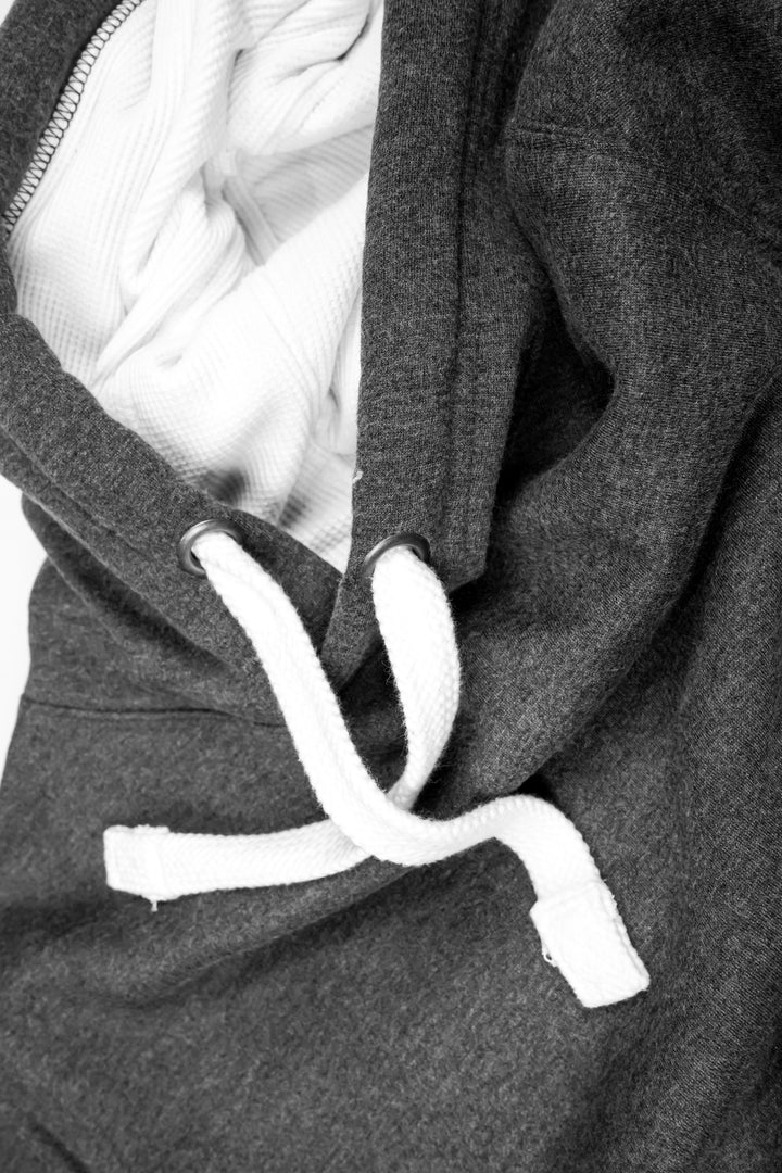 Ultra Premium Comfort Hoodie - Black Melange with White Rope