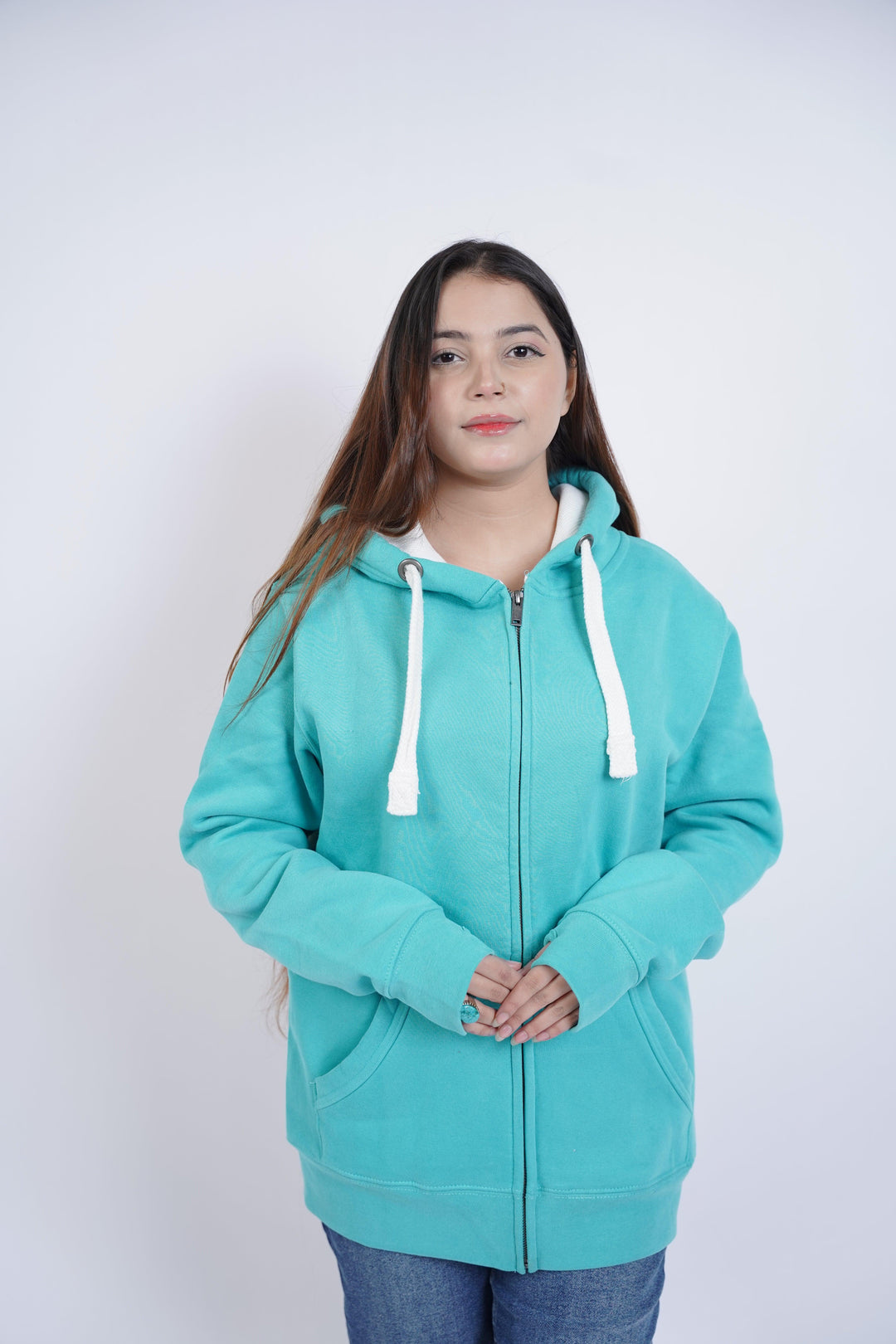 Ultra Premium Fit zip Hoodie Aqua Mist With White rope – Zing