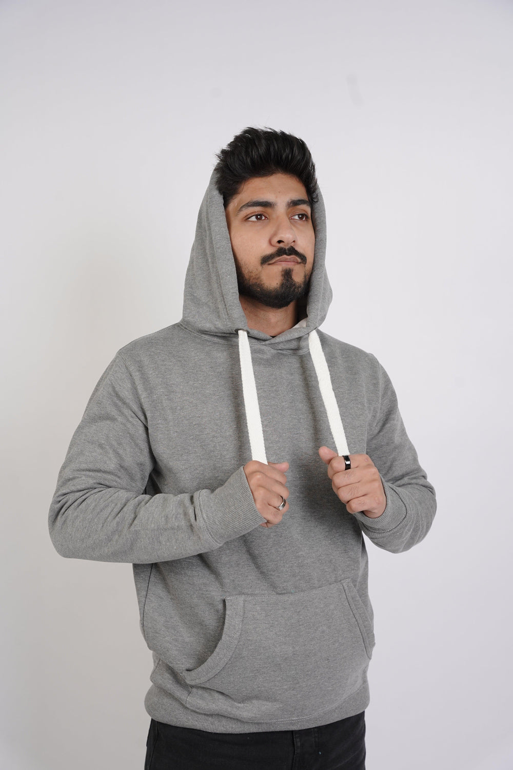 Premium Comfort Hoodie - Warm Gray with White Rope - Zing Pakistan