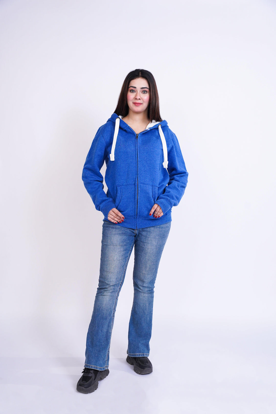 Premium Fit Zip Hoodie - Blue with white Rope - Zing Pakistan
