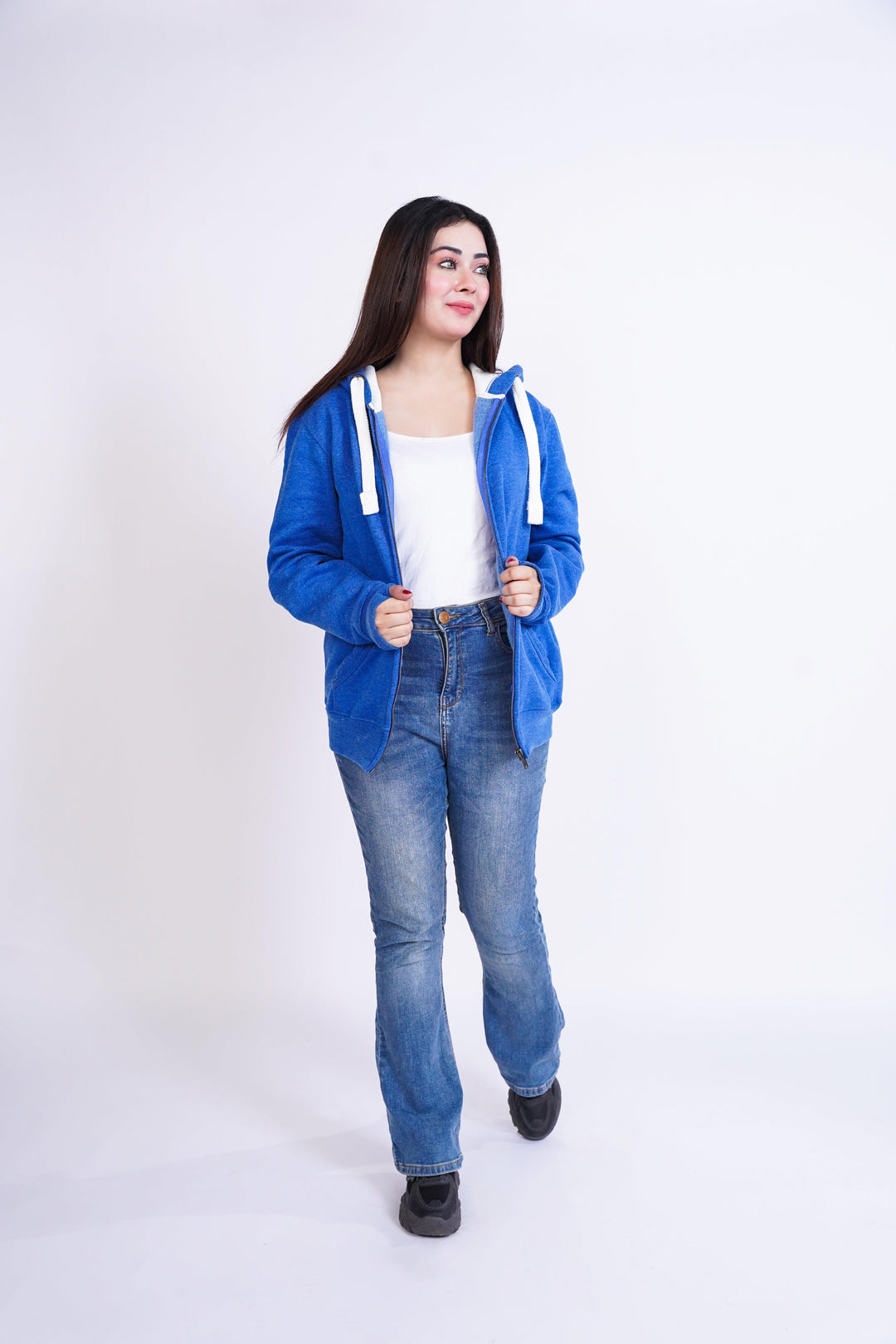 Premium Fit Zip Hoodie - Blue with white Rope - Zing Pakistan