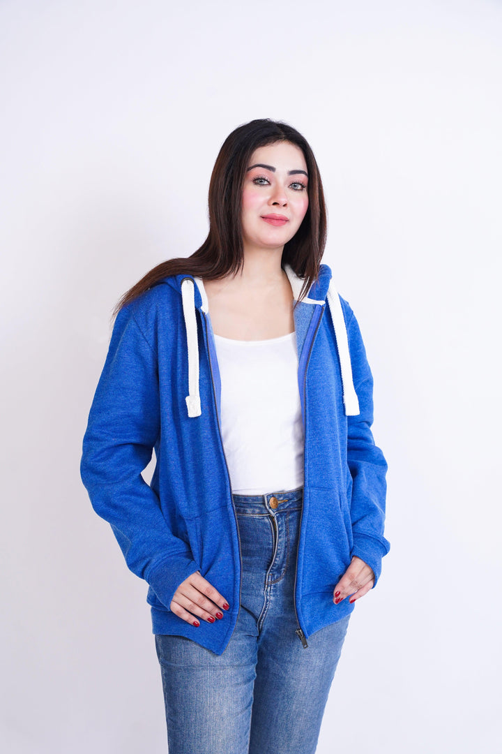 Premium Fit Zip Hoodie - Blue with white Rope - Zing Pakistan
