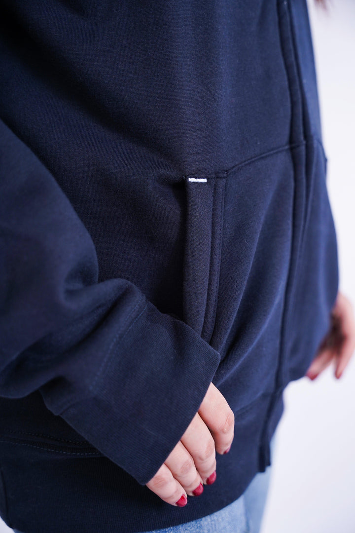 Premium fit zip Hoodie - Navy with White Rope - Zing Pakistan