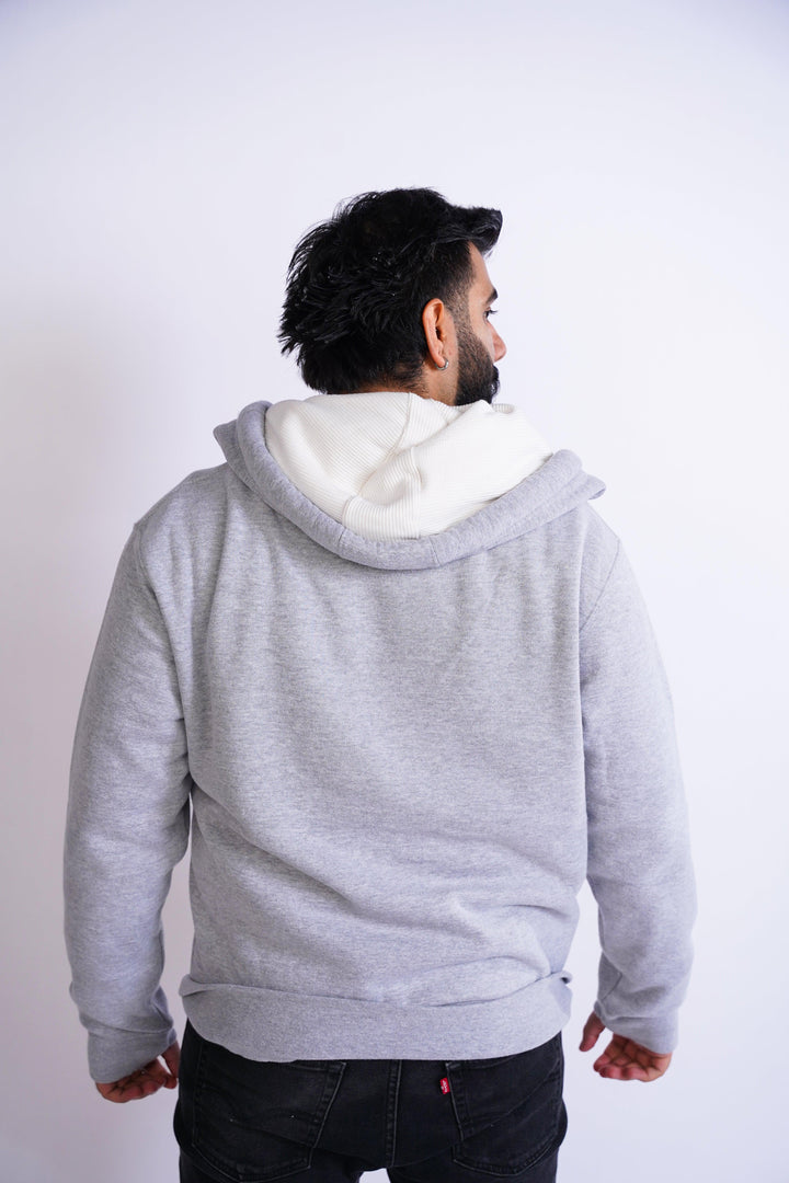 Premium Fit Zip Hoodie - Light Grey with white Rope - Zing Pakistan