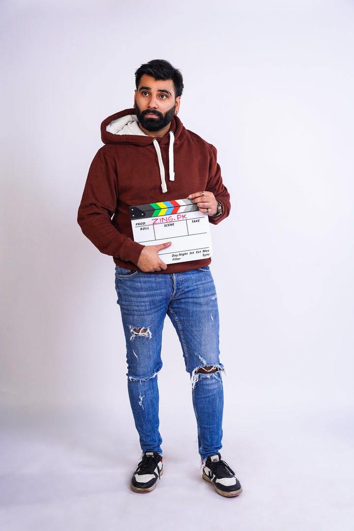 Premium Comfort Hoodie - Reddish brown with white Rope - Zing Pakistan