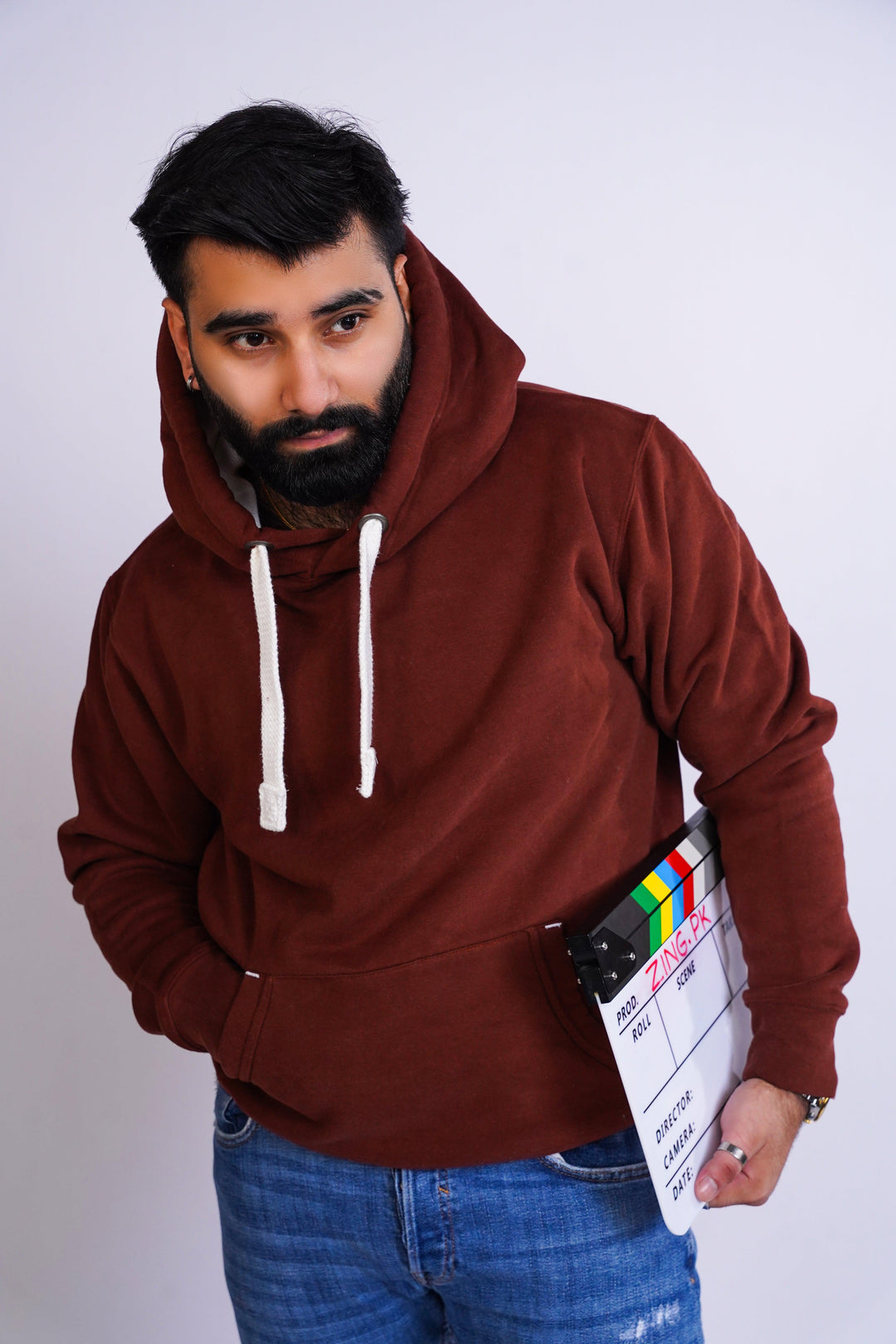 Premium Comfort Hoodie - Reddish brown with white Rope - Zing Pakistan