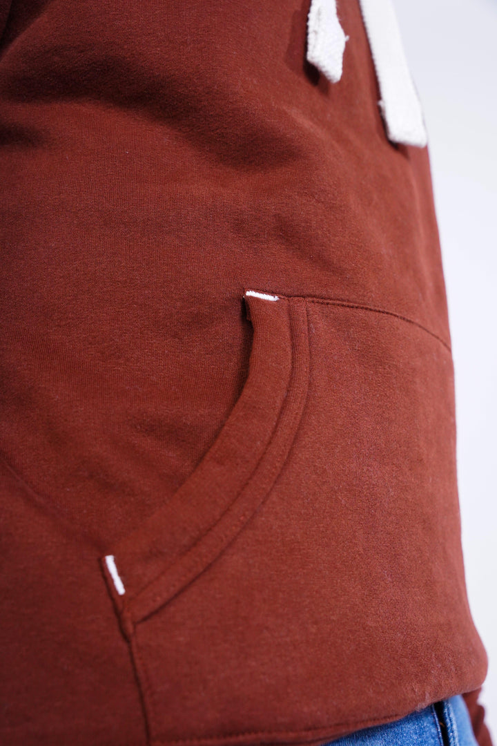 Premium Comfort Hoodie - Reddish brown with white Rope - Zing Pakistan