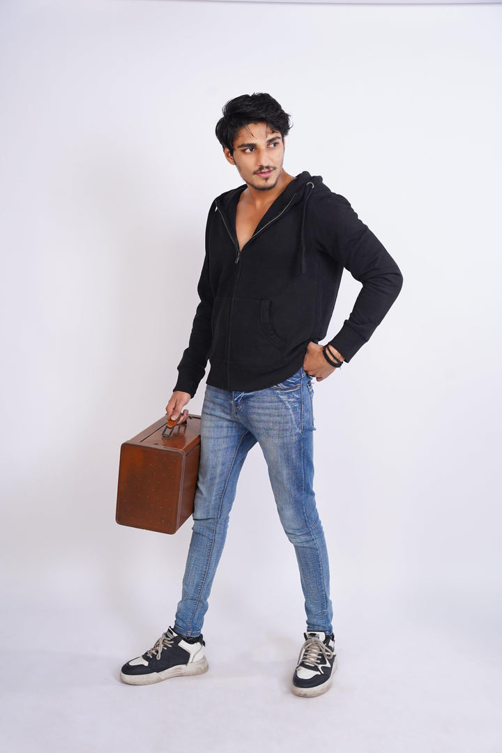Premium Fit Zip Hoodie - Black Same Rope - Zing Pakistan