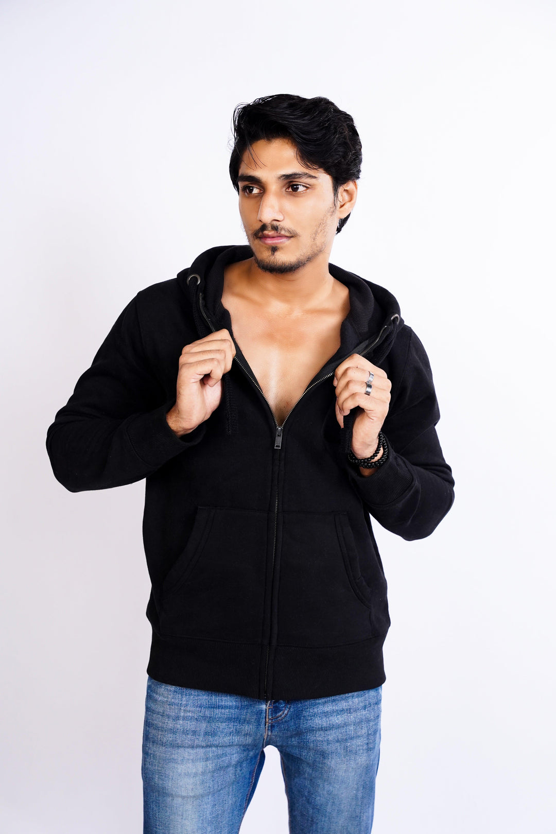 Premium Fit Zip Hoodie - Black Same Rope - Zing Pakistan