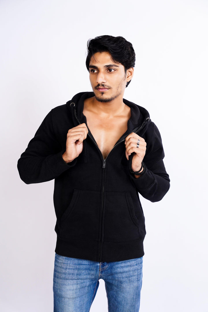 Premium Fit Zip Hoodie - Black Same Rope - Zing Pakistan