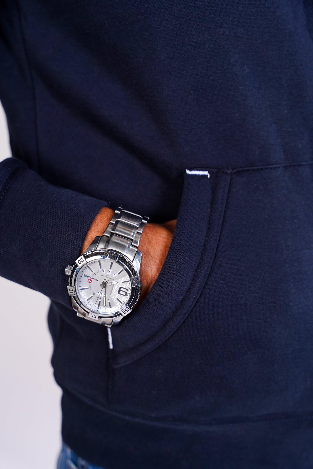 Premium fit zip Hoodie - Navy with White Rope - Zing Pakistan