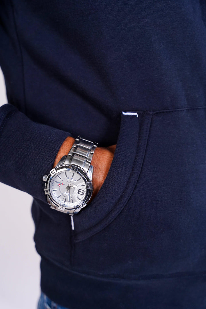 Premium fit zip Hoodie - Navy with White Rope - Zing Pakistan