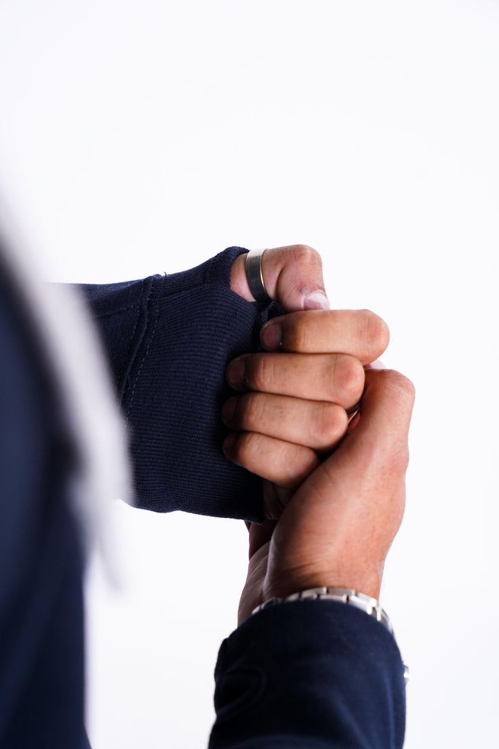 Premium fit zip Hoodie - Navy with White Rope - Zing Pakistan