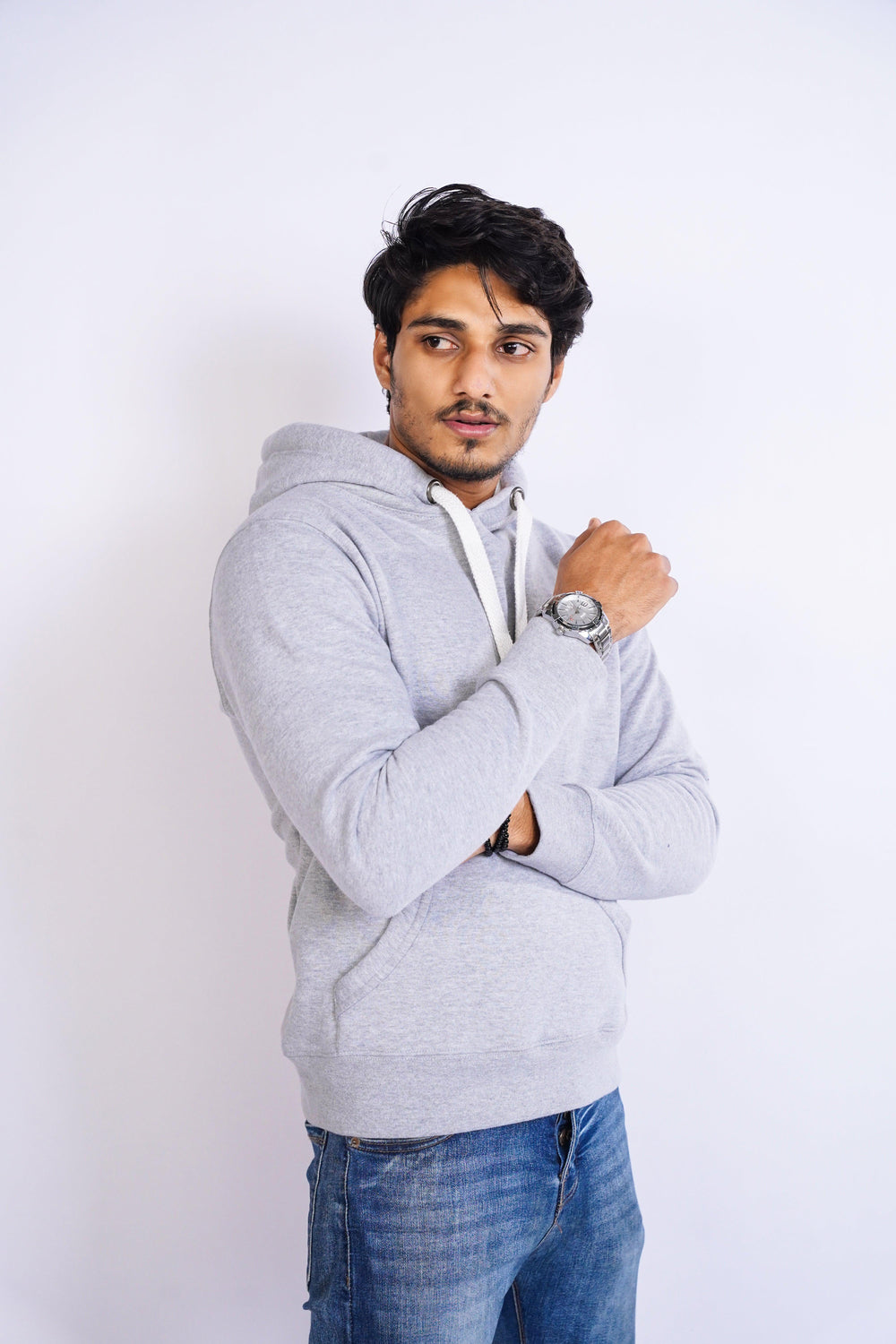 Premium Comfort Hoodie - Light Grey with white Rope - Zing Pakistan