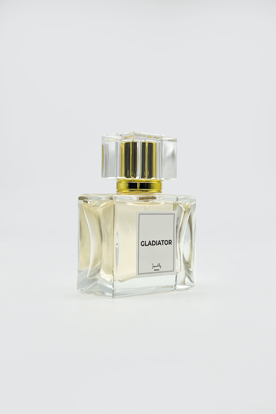 gladiator perfume bottle with golden nozzle on grey background