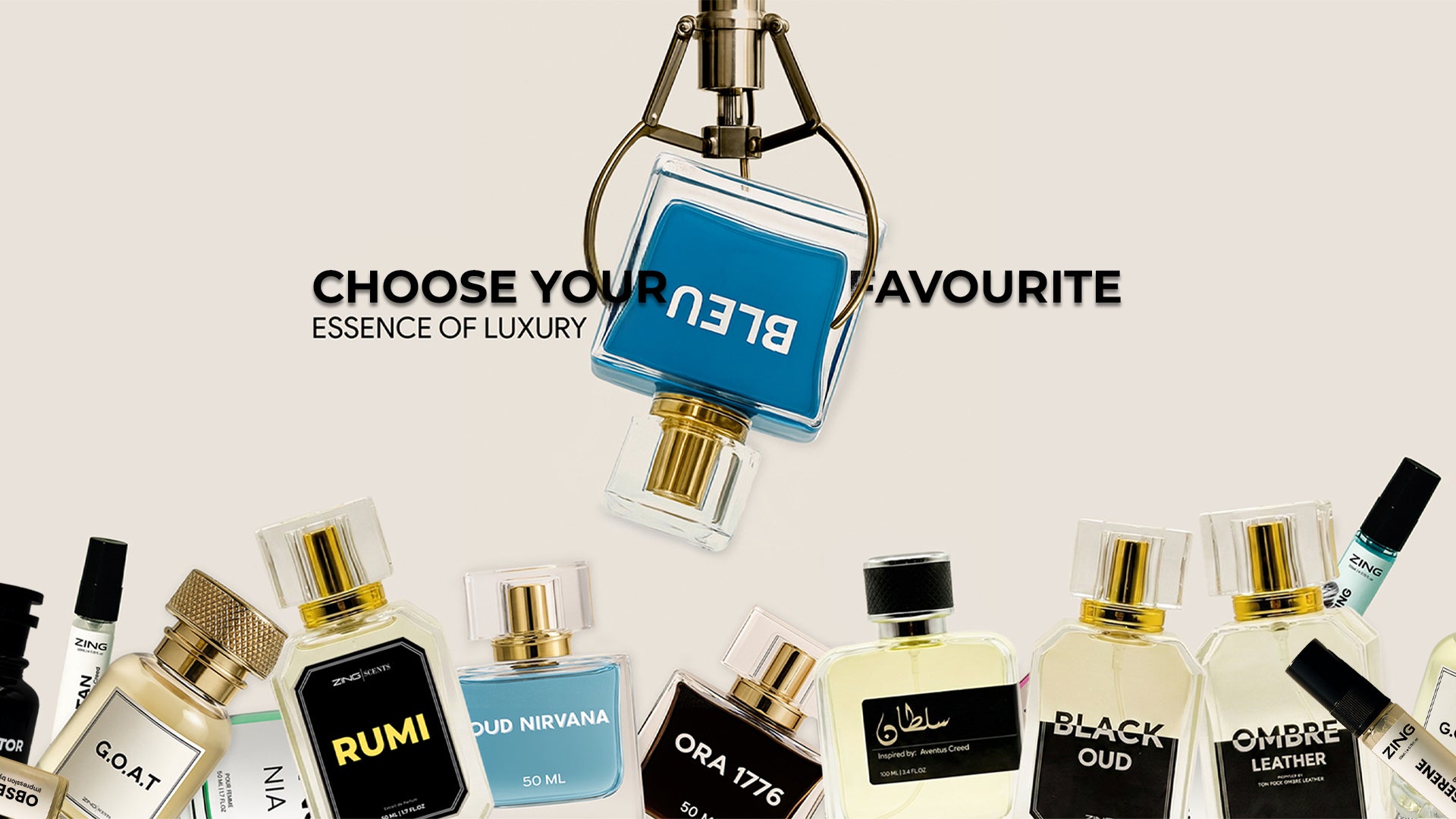 perfume bottles with one bottle hanging upside down